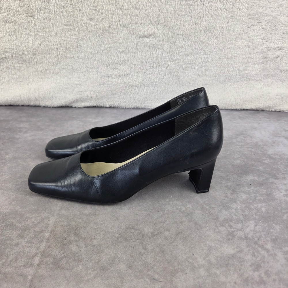 Easy Spirit Womens Black Leather Square Toe Block Heel Pumps Shoes S2352